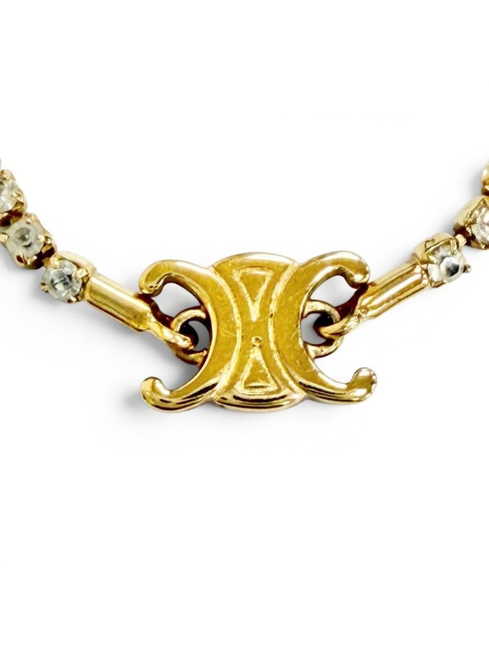 Celine Triomphe Sparkle Rhinestone Necklace Gold